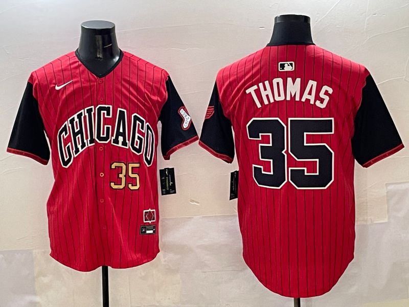 Men Chicago White Sox #35 Thomas Red Stripe Joint Name 2025 Nike MLB Jersey style 4